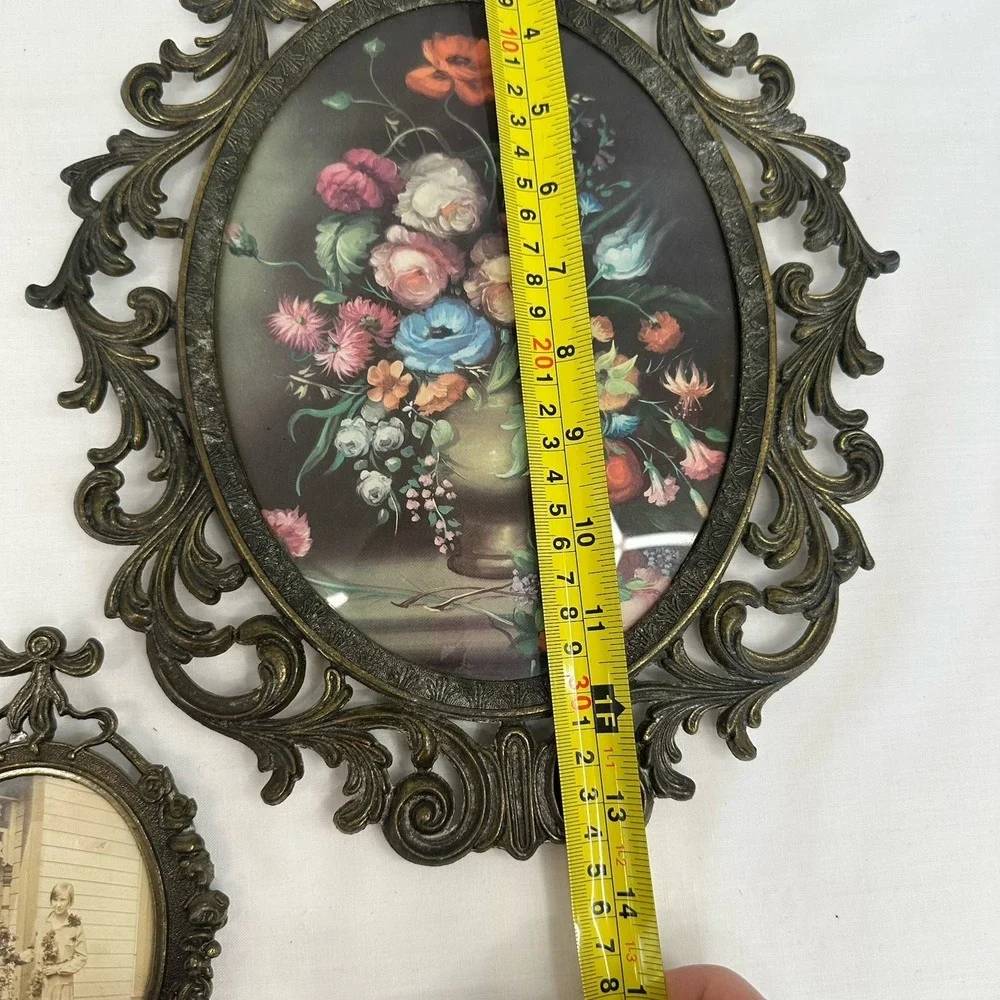 Lot 3 Cast Metal Brass Tone Art Nouveau Ornate Oval Wall Picture Frames Italy